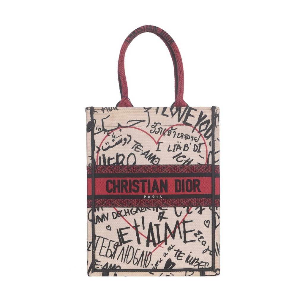 ♥️Dior Book Cream Canvas Tote with Red Logo Band Cotton Tote ♥️ - Picture 1 of 16
